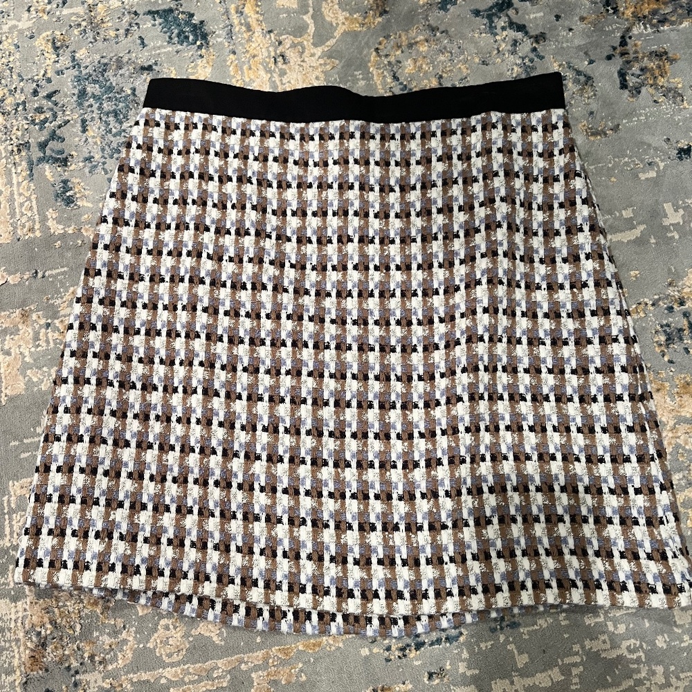 ANN TAYLOR TWEED A LINE SKIRT 8 BLUE TAN